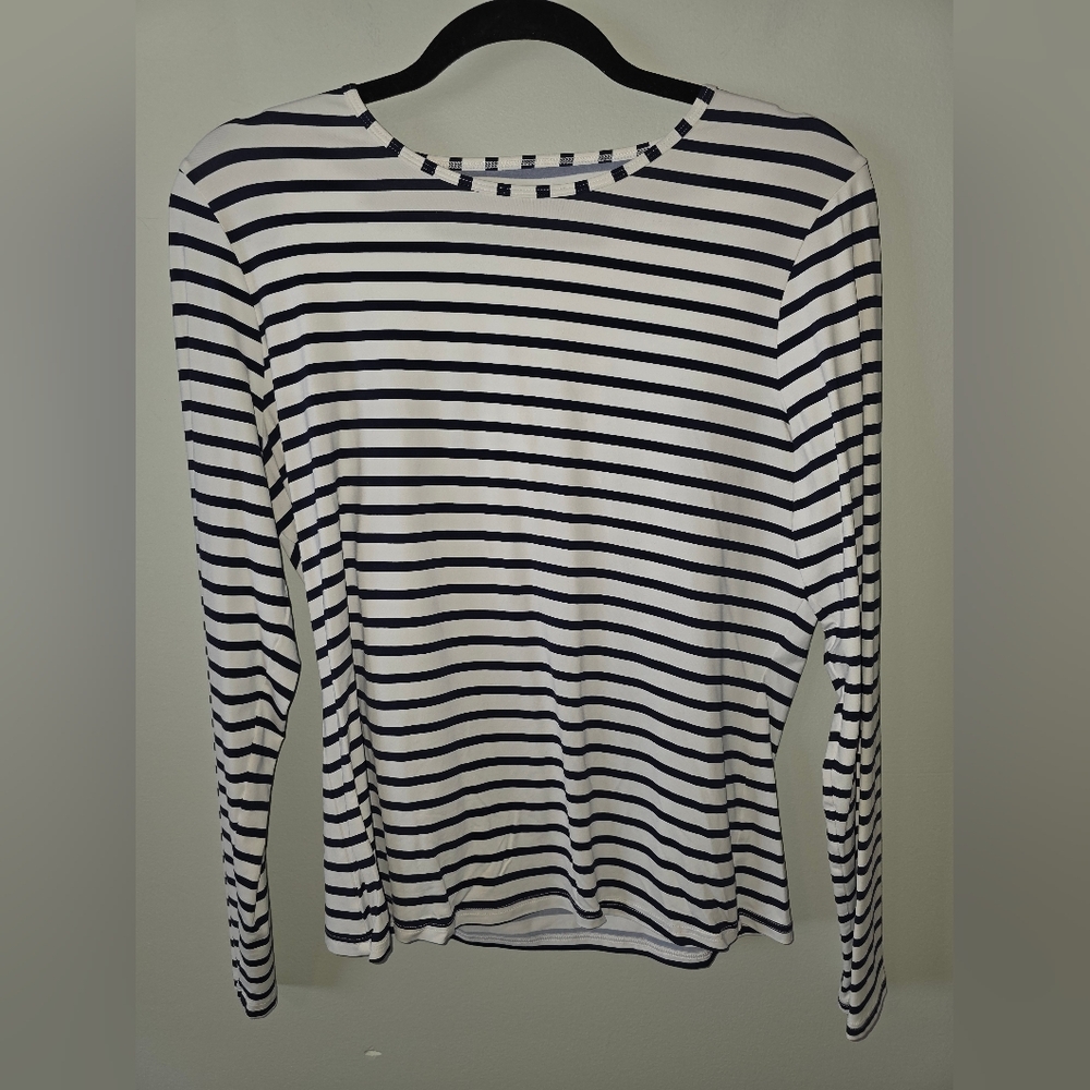 Lands' End Navy and White Striped Long Sleeve Tee - Picture 2 of 3
